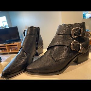 Black leather booties